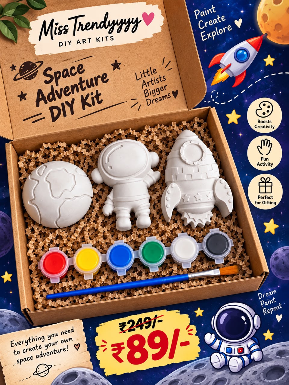 Space Adventure DIY Painting Kit – Paint Your Own Astronaut, Rocket & Earth